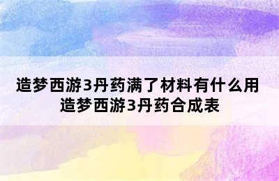 造梦西游3丹药满了材料有什么用 造梦西游3丹药合成表